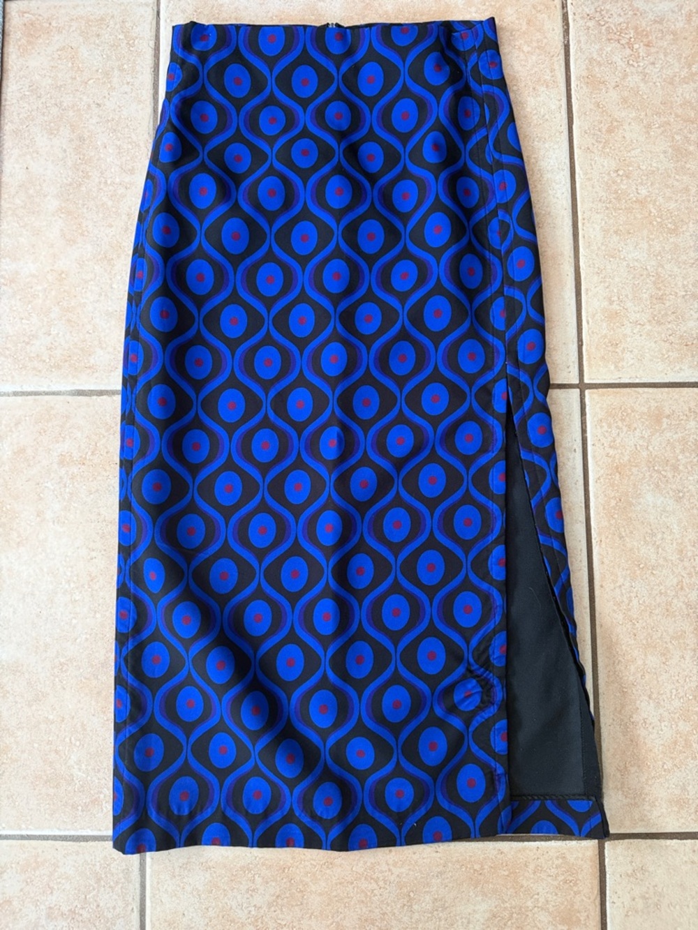 Zara Blue Geometric Midi Skirt with Side Slit Small